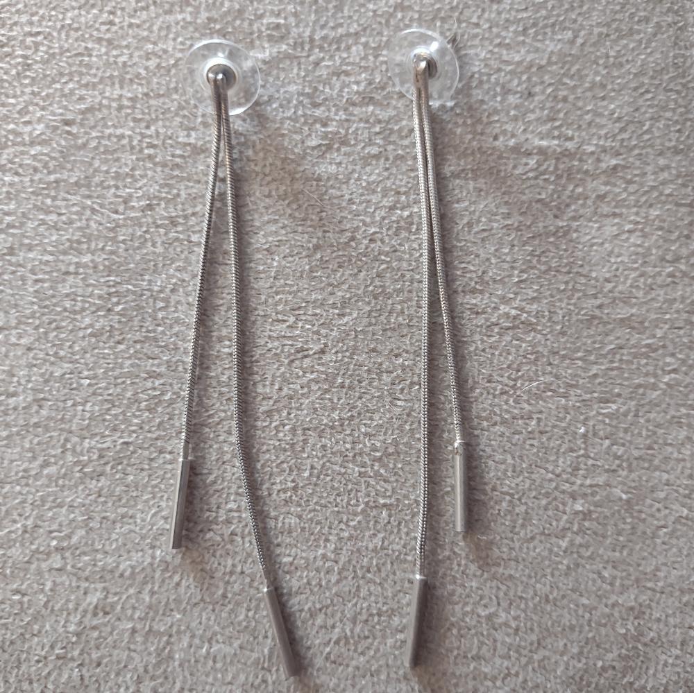 Silvertone Snake Chain Dangle Earrings